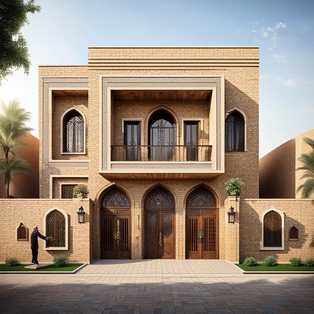 Traditional Baghdad House Design with Brickwork Facade