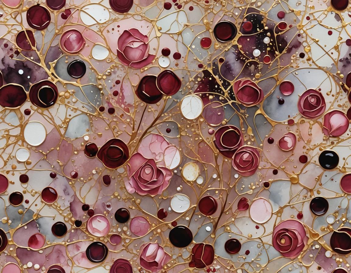 Abstract Watercolor Rose with Gold Accents