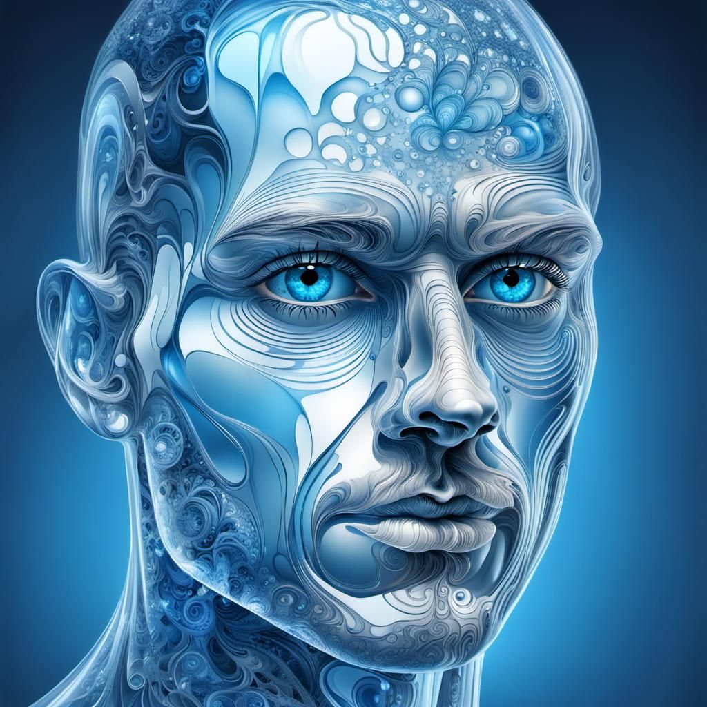 Translucent Glass Head Filled with Blue Eyes