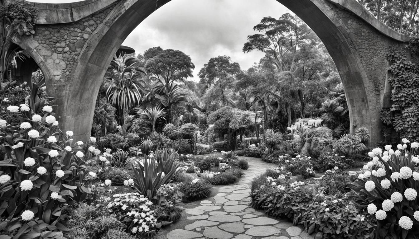 Detailed Ink Drawing of a Botanical Garden of Eden