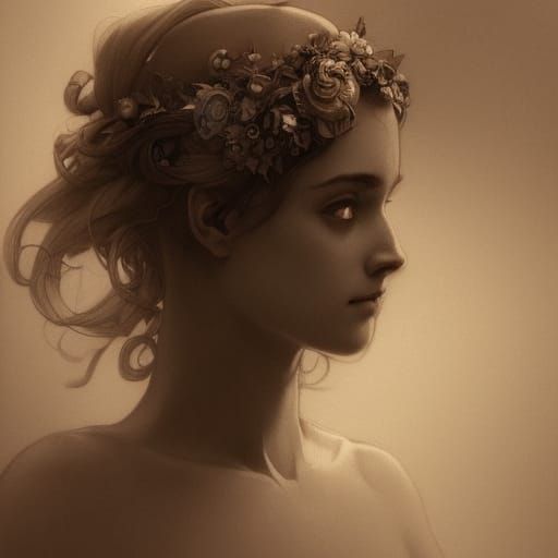 Pencil Sketch of a Beautiful Young Goddess