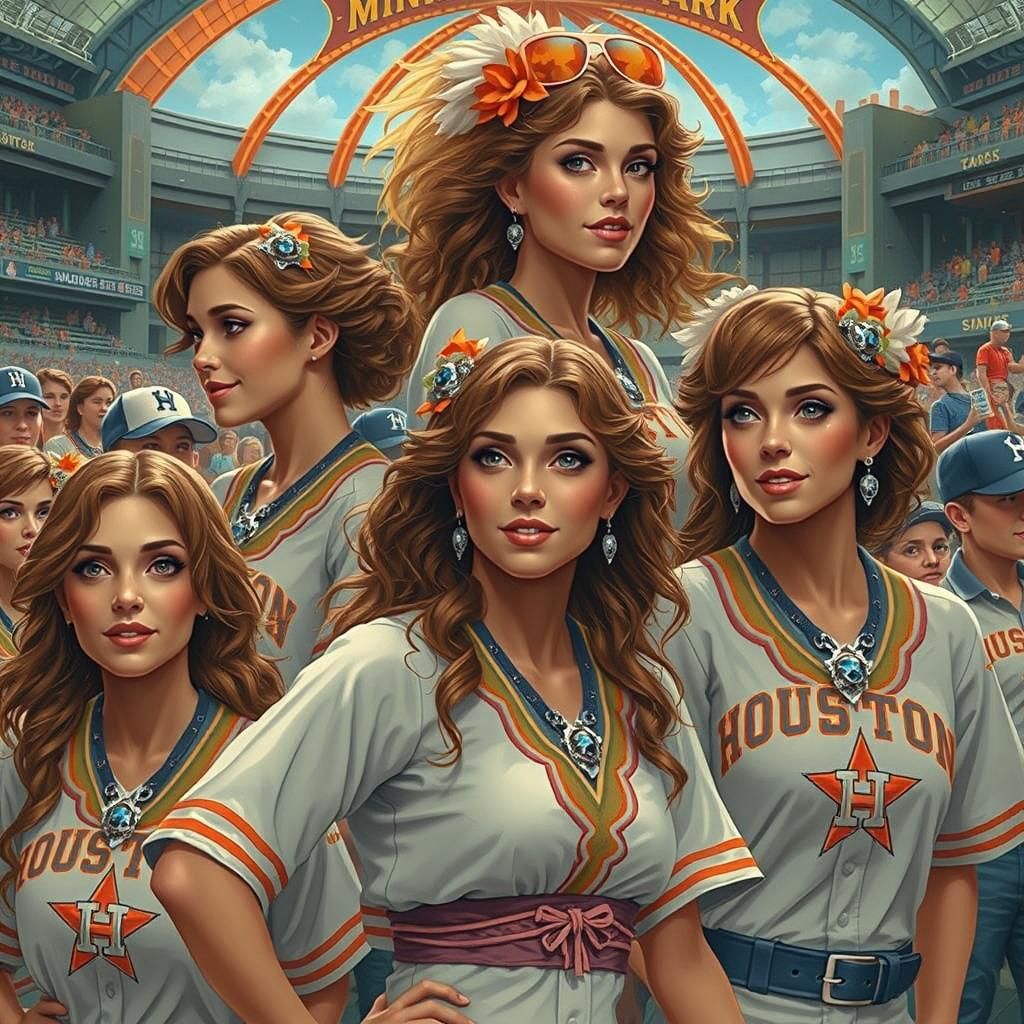 Houston Astros cheerleaders entertaining baseball crowd in M...