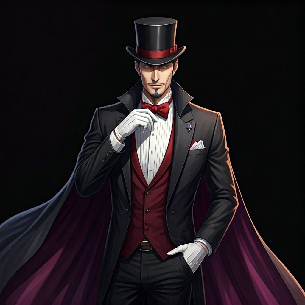 Elegant Man in Suit and Cape, Cel-Shaded Anime Art