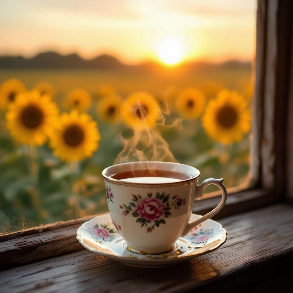Sunlit Earl Grey Tea with Sunflowers
