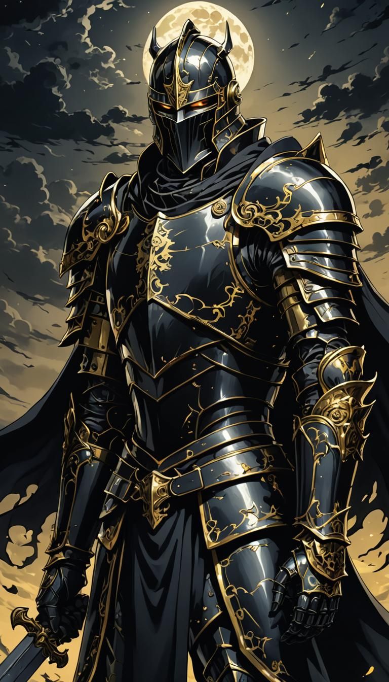 Menacing Knight Portrait in Cel-Shaded Anime Style