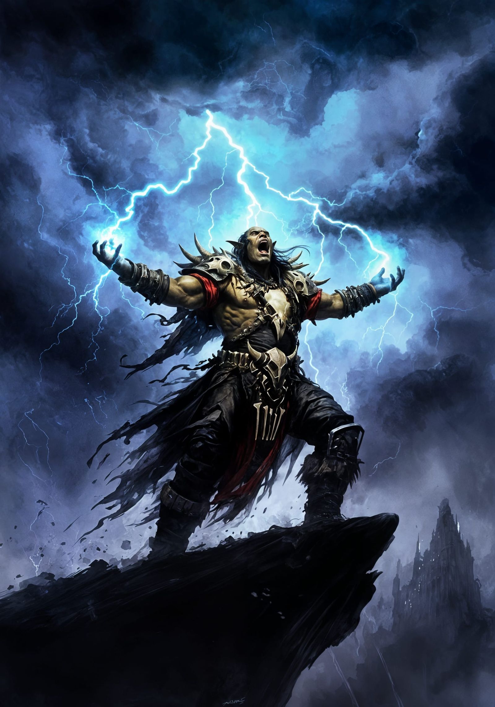 Tribal Storm Sorcerer in Ink Drawing Style