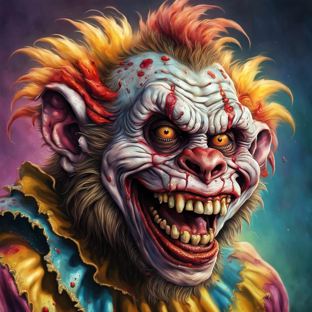Hyperrealistic Zombie Monkey Clown Portrait