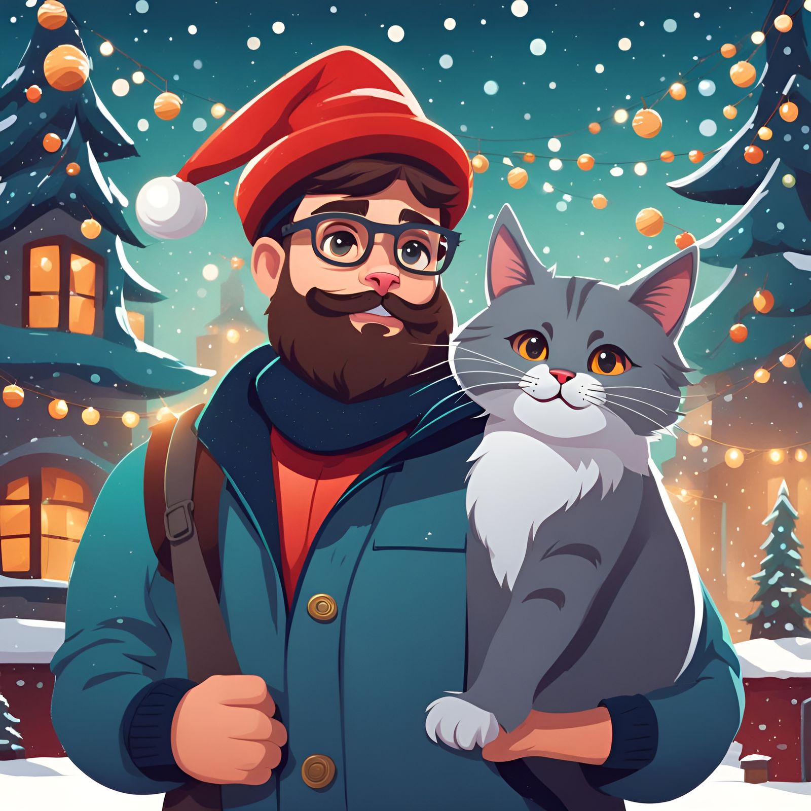 Man with Cat and Tanks in Disney Cartoon Style