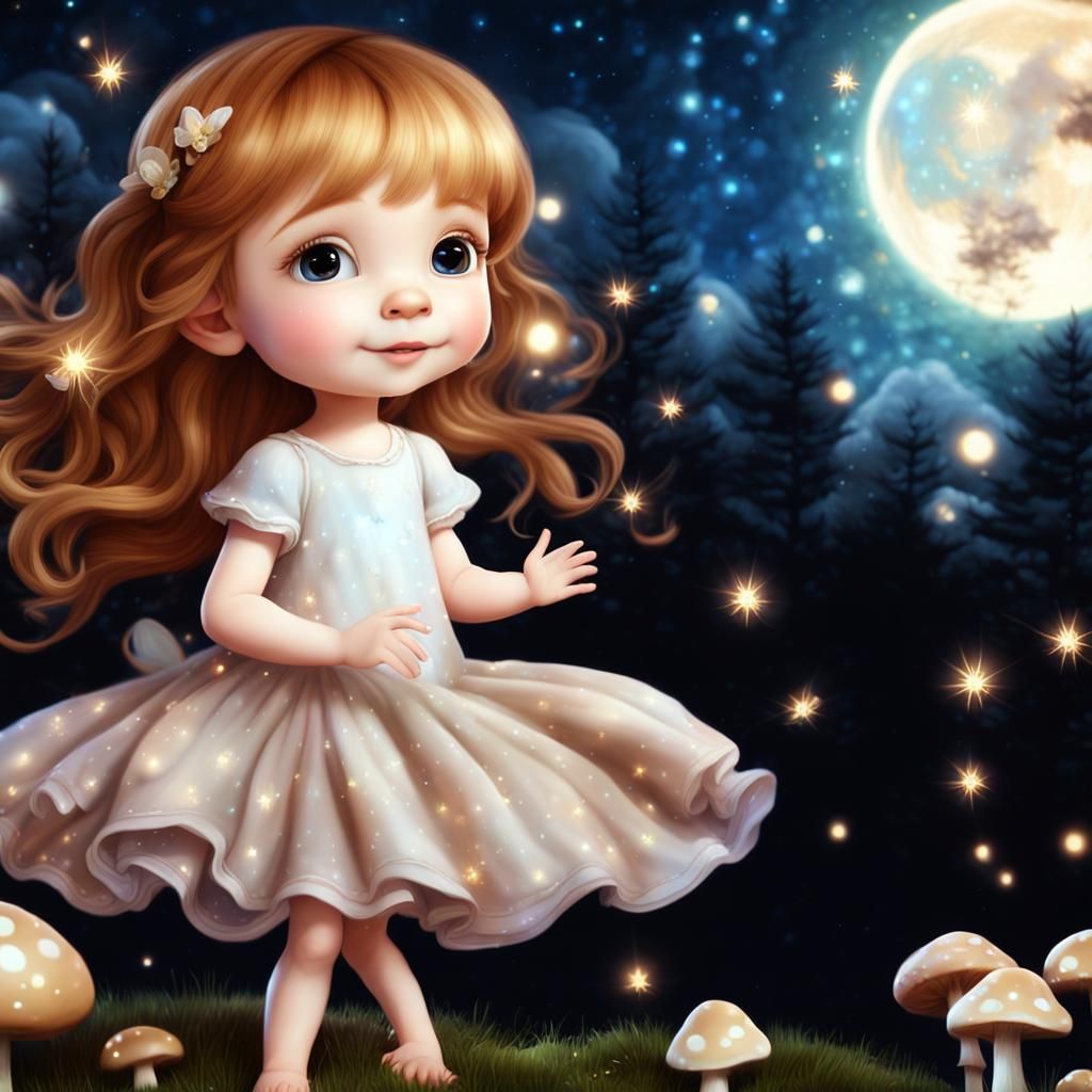 Baby Sleeping on Moon with Fairies: Digital Art