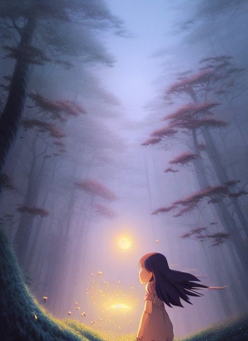 Mystical Dawn Spells Around Stone, Anime Style