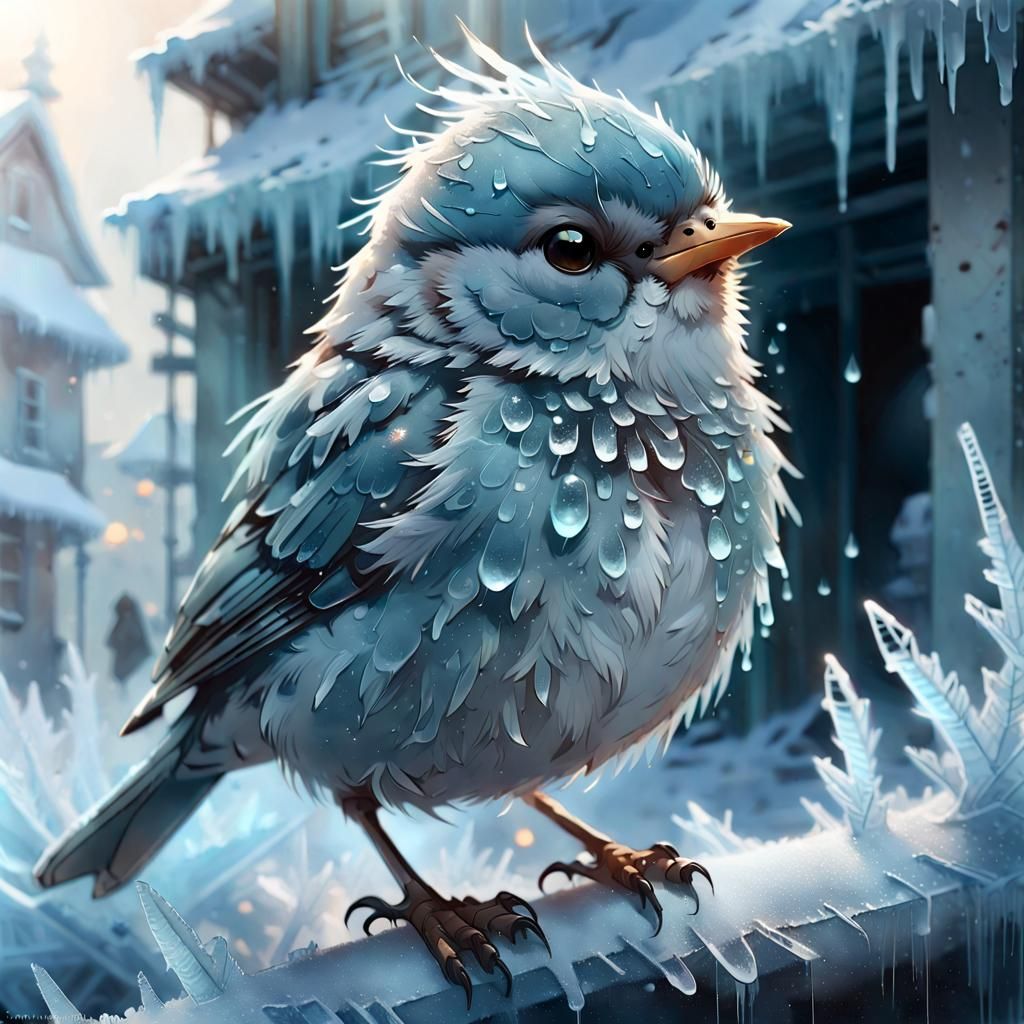 Adorable Frost Bird in Digital Painting Style