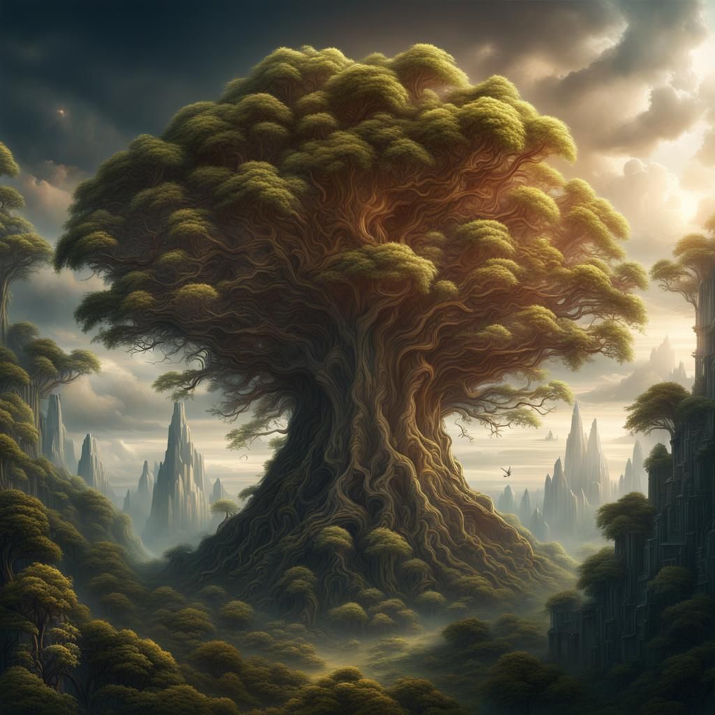 Towering World Tree in Dramatic Digital Painting