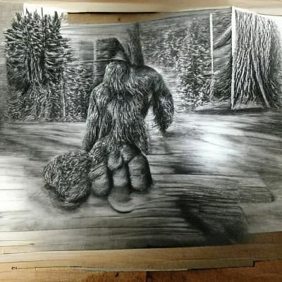 Woodsman's Startling Bigfoot Encounter: Charcoal Drawing