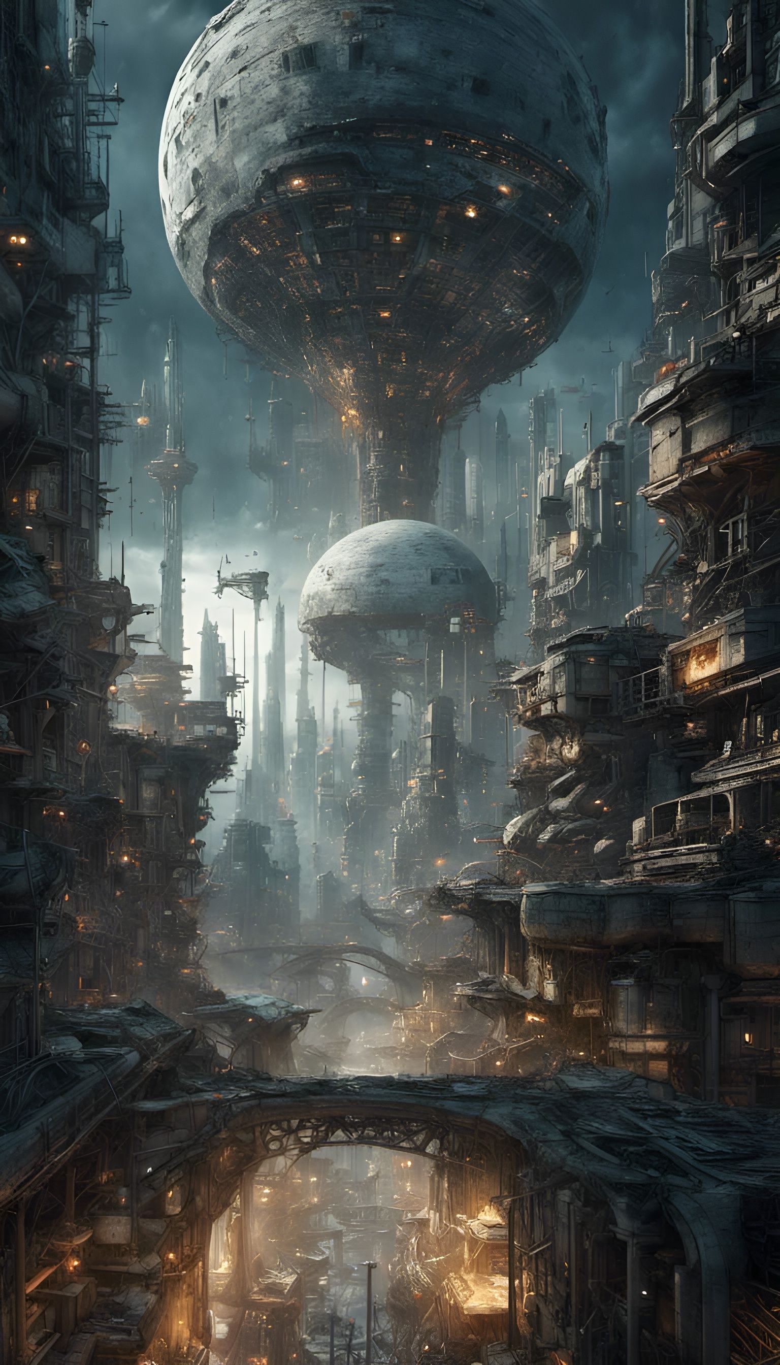 Futuristic Industrial Cityscape in Cyberpunk Style