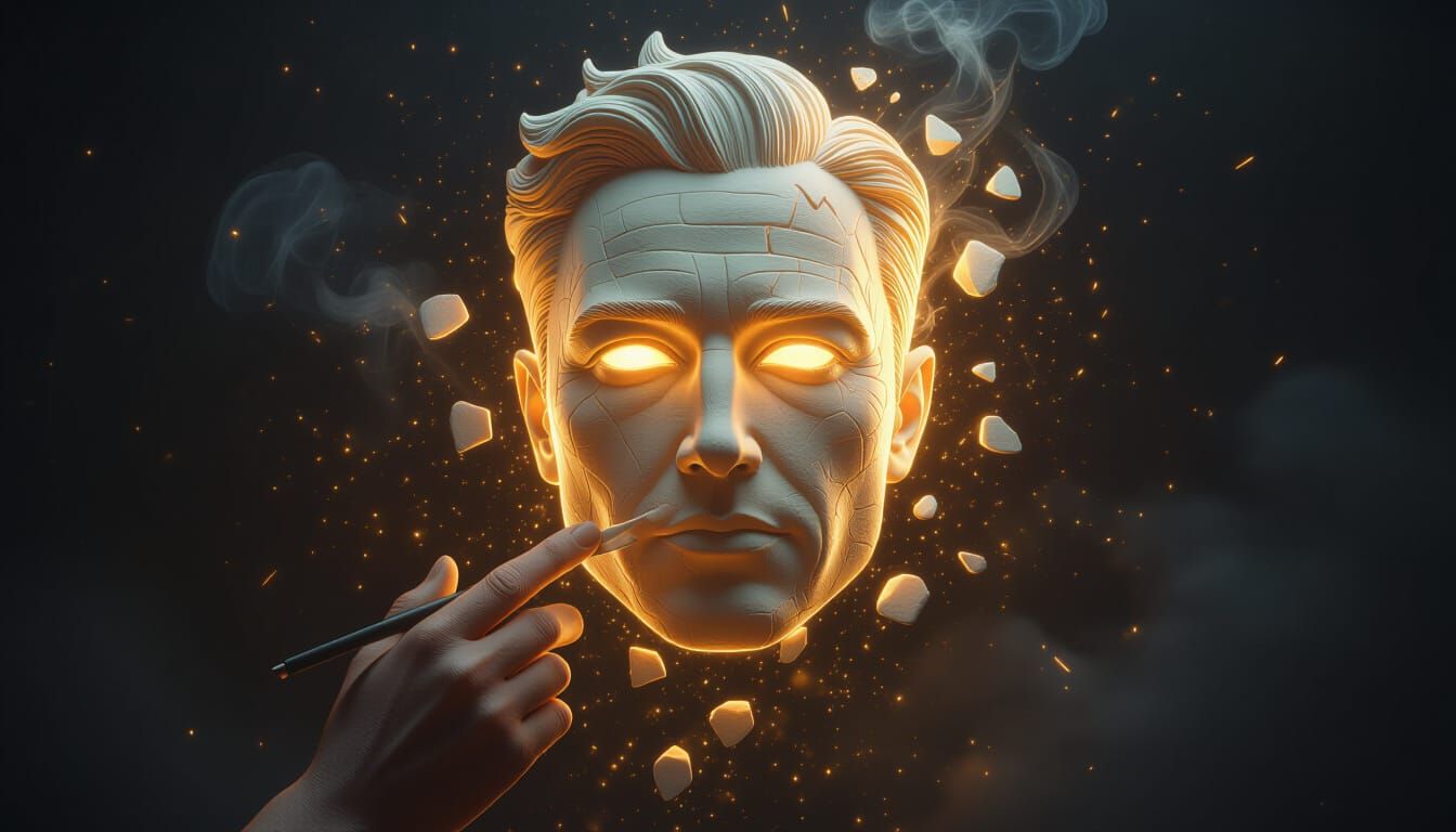 Digital Clay Sculpture of Faces Emerging in Light