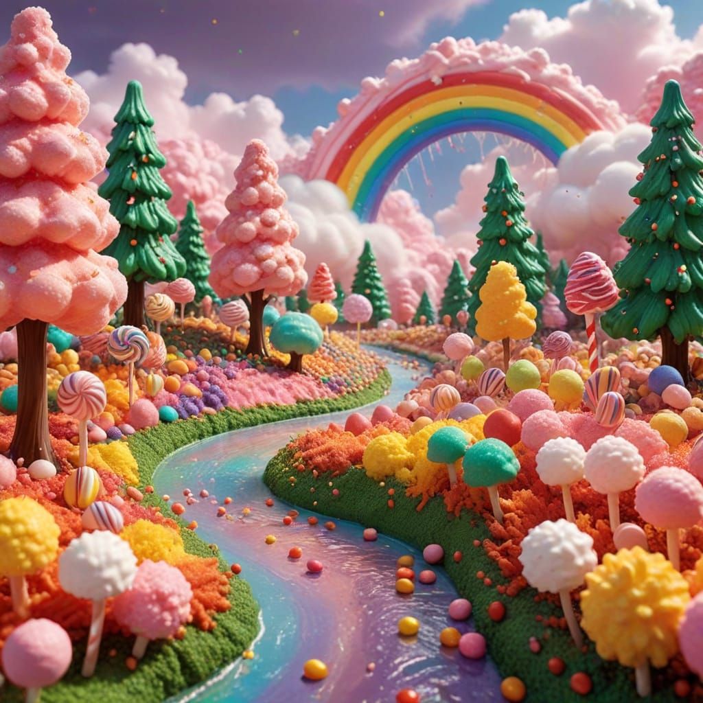 Whimsical Candy Land: Chocolate River & Gumdrop Hills