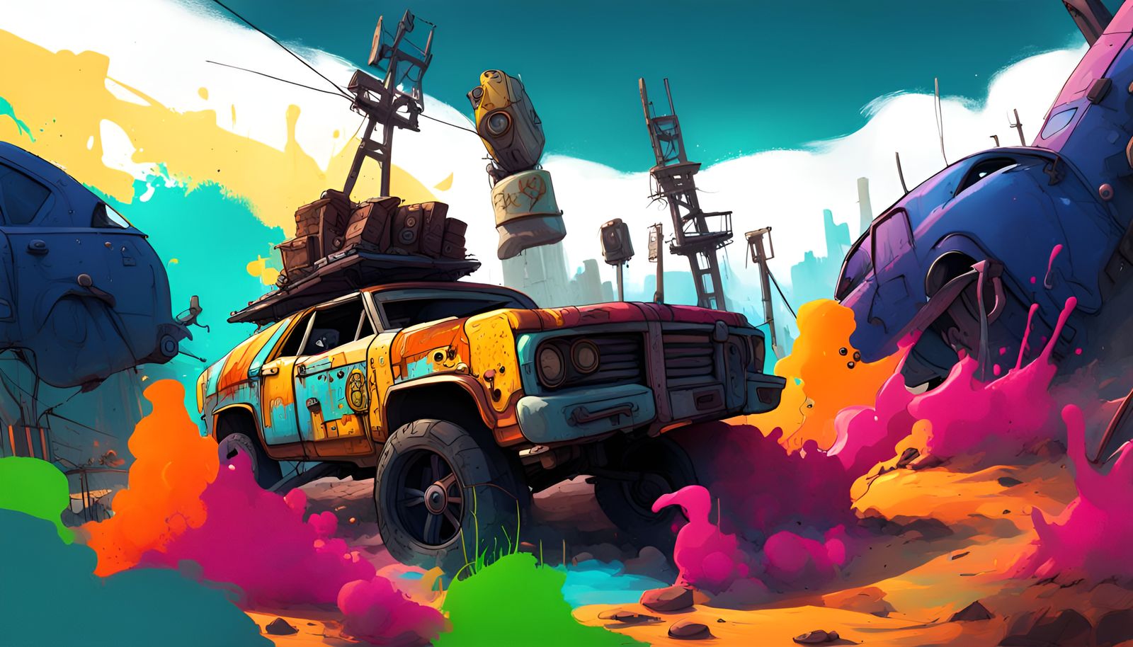 Borderlands Psycho Bandits Dessert Car in Cartoon Graffiti S...