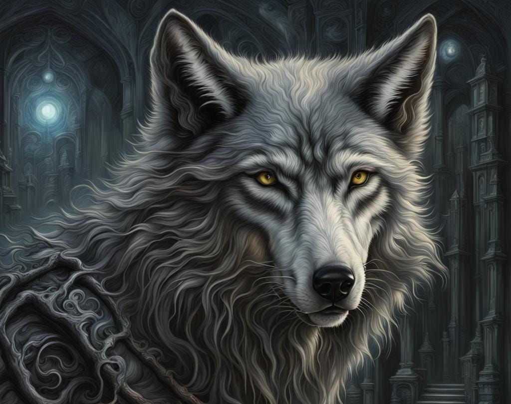 Grey Wolf in Eldritch Surrealist Style