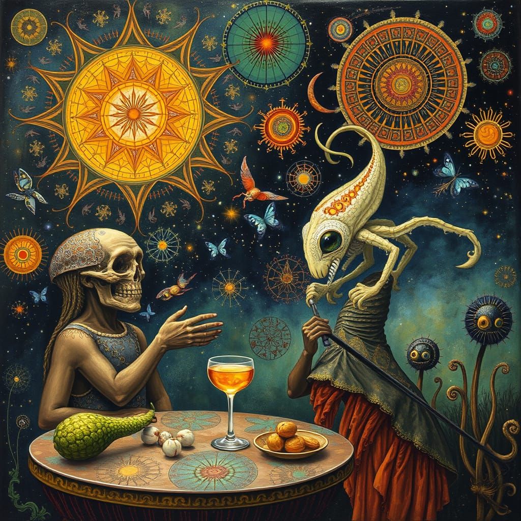 Psychedelic Galaxy Cafe Utopia in Bosch Style