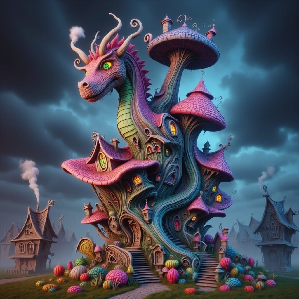 Chibi Dragon on Bioluminescent Mushroom