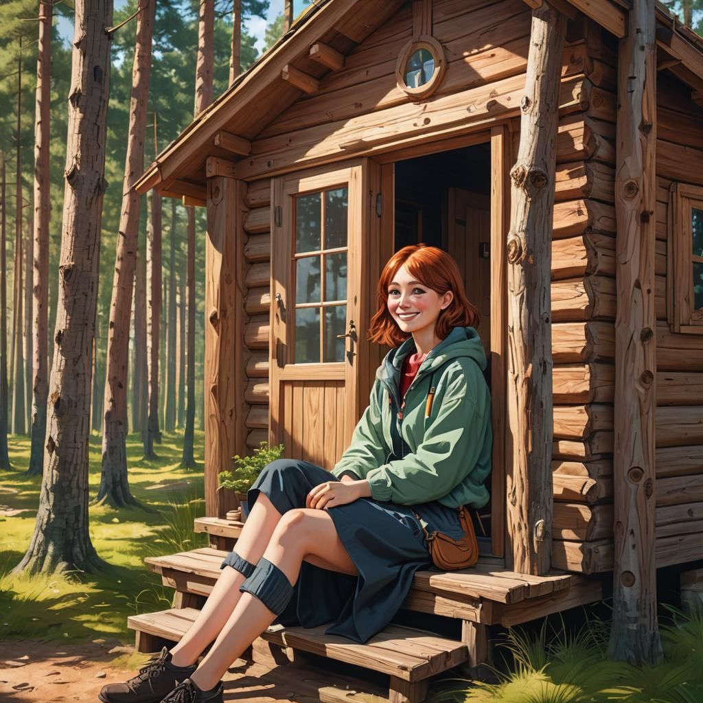 Estonian Woman in Pine Forest: Cel-Shaded Anime Style