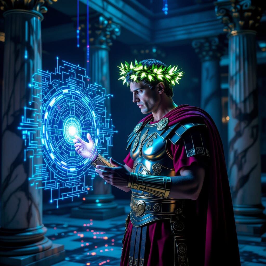 Caesar Deciphers a Cyberpunk Future Hologram