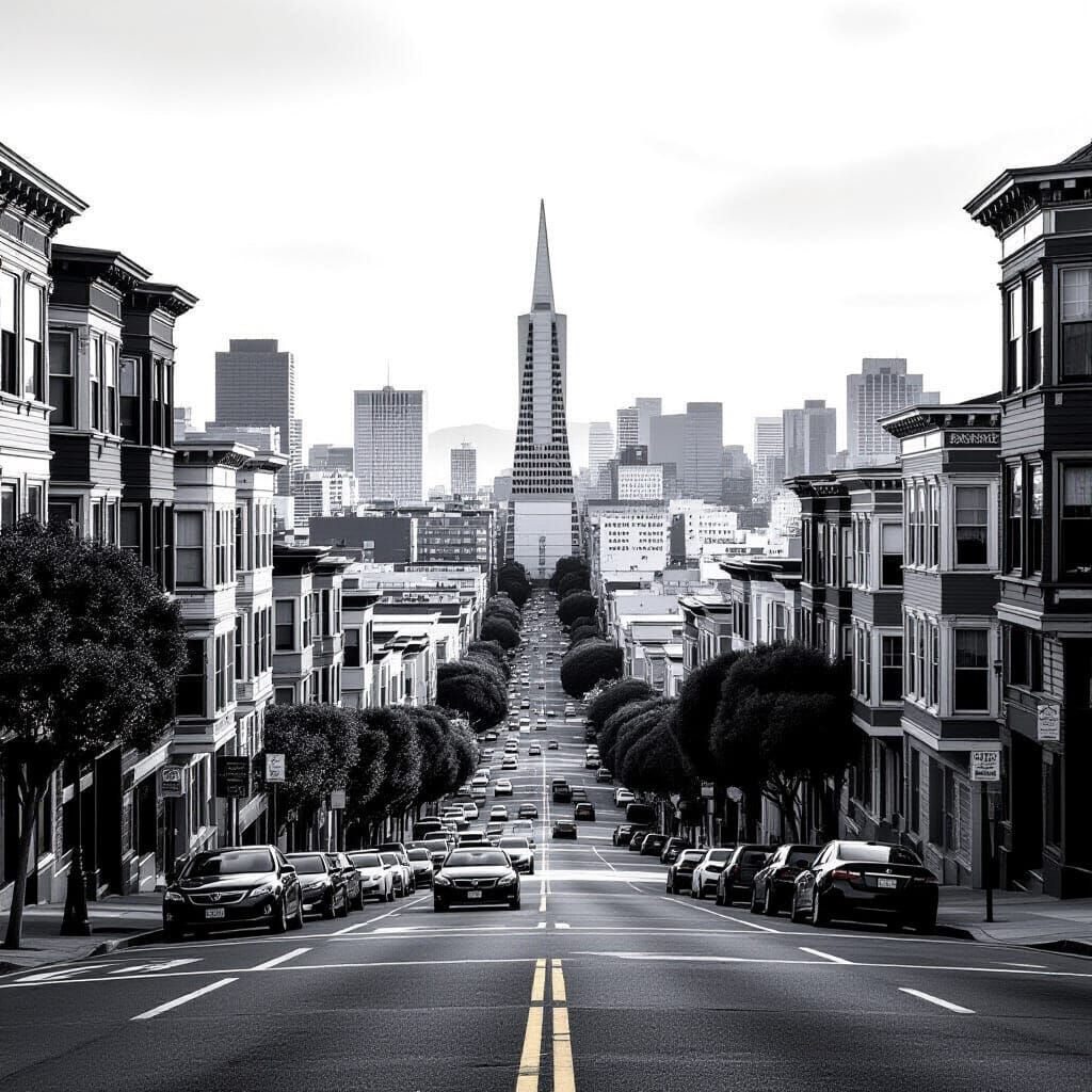 San Francisco in Moody Black and White Film Style
