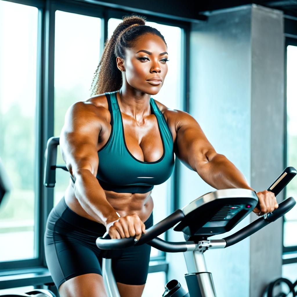 Woman on Exercise Bike with Velvety Skin
