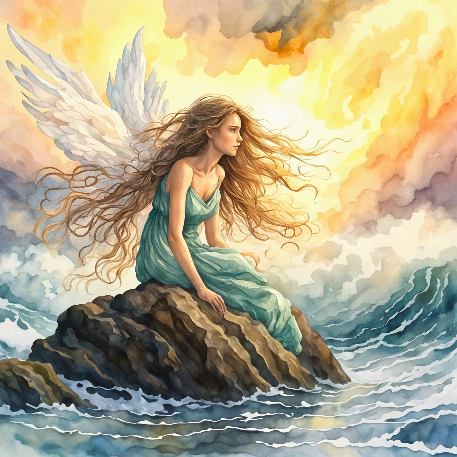 Water Sprite Overlooks Raging Ocean at Sunrise