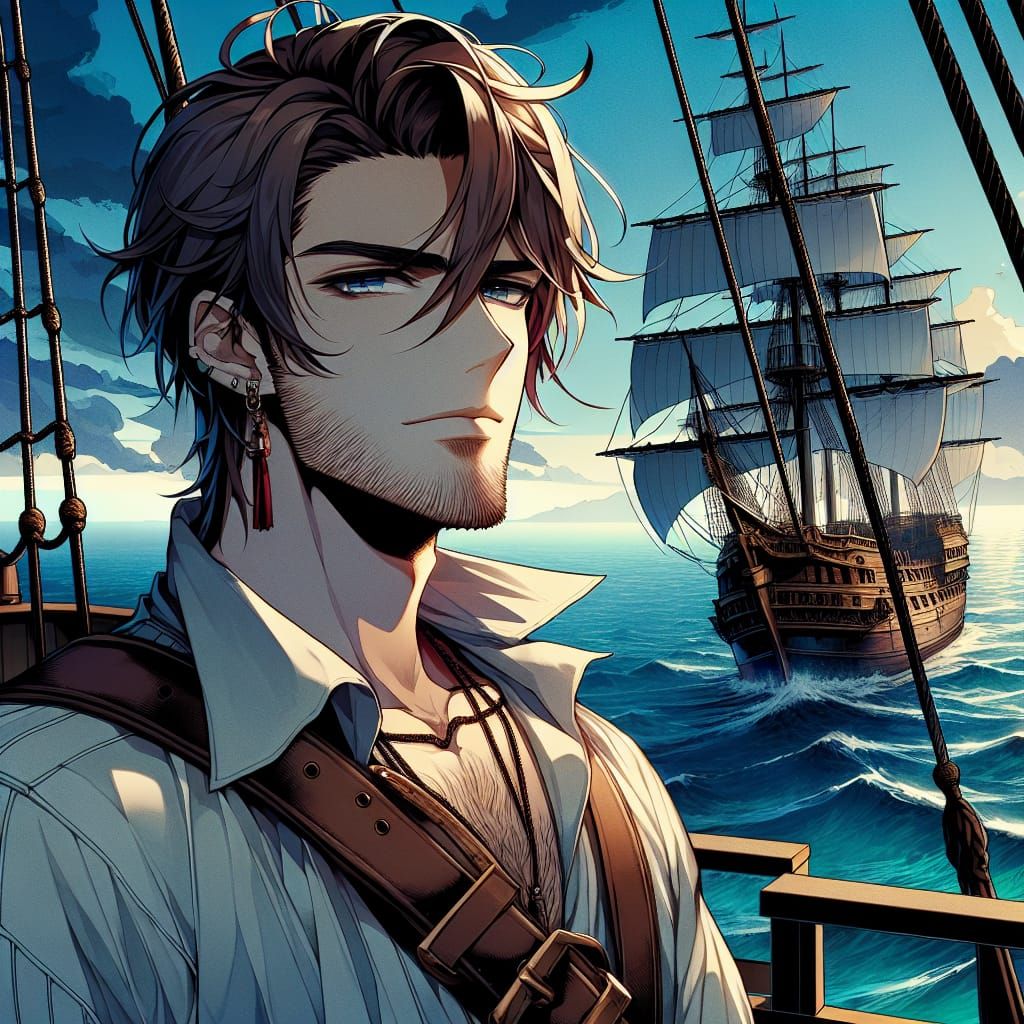 Anime Pirate on Deck in Cel-Shaded Style