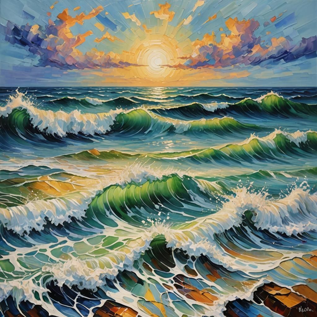 Colorful Ocean Waves in Neo-Impressionistic Style