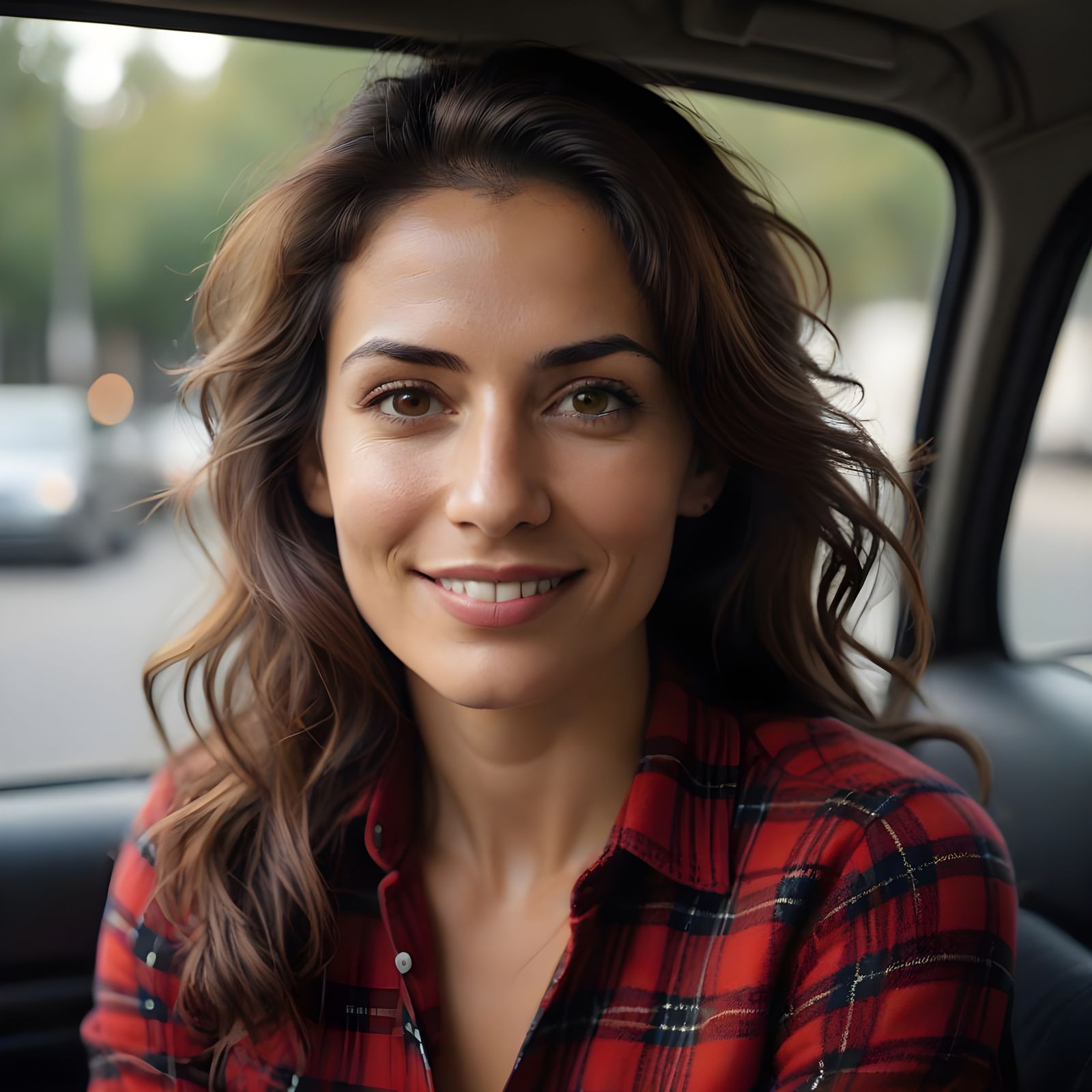 Warm Portrait of a Spanish Latina Woman in Red Plaid Flannel