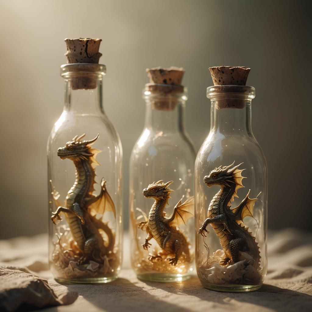 Mini Dragons Trapped in Glass Bottle: Cinematic Still