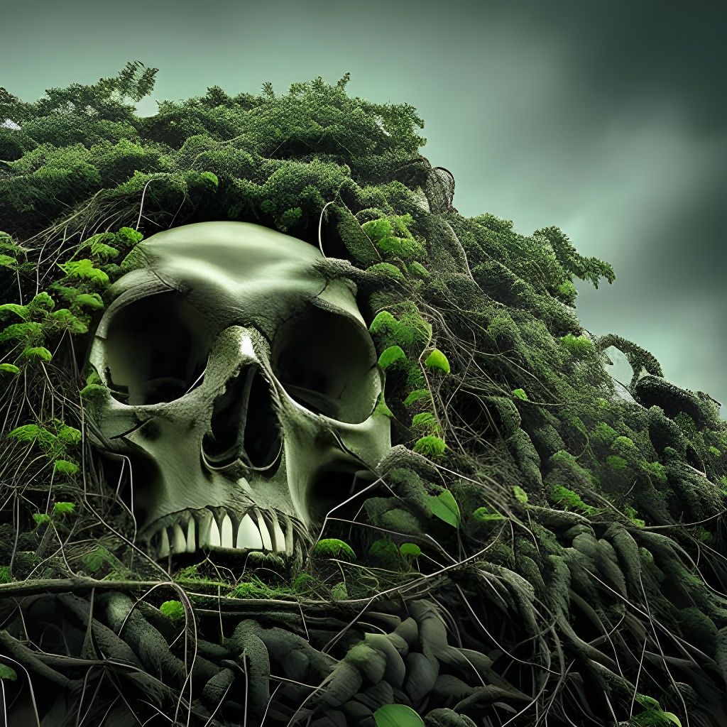 Skull Engulfed by Vines: Hyperrealistic Digital Art