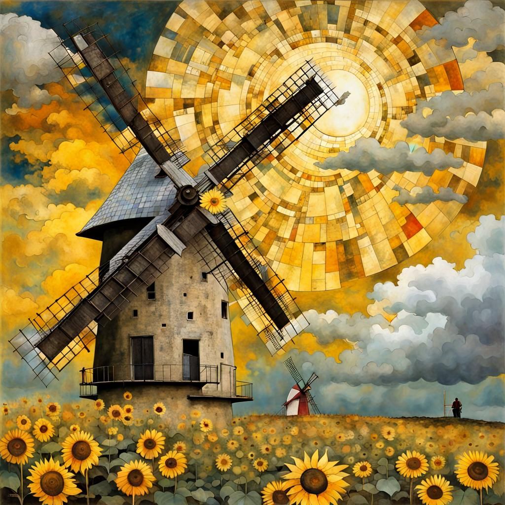 Sunflower Windmill with Surreal Fractal Elements