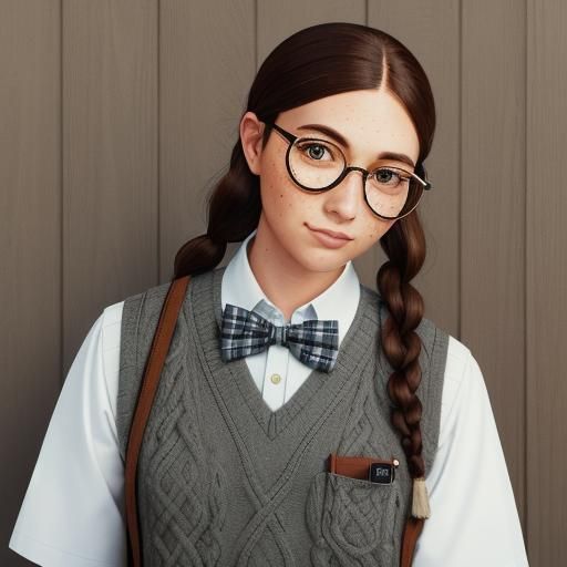 Preppy Girl Portrait with Braids and Freckles