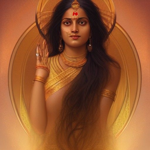 Radiant Indian Goddess Portrait in Art Nouveau Style