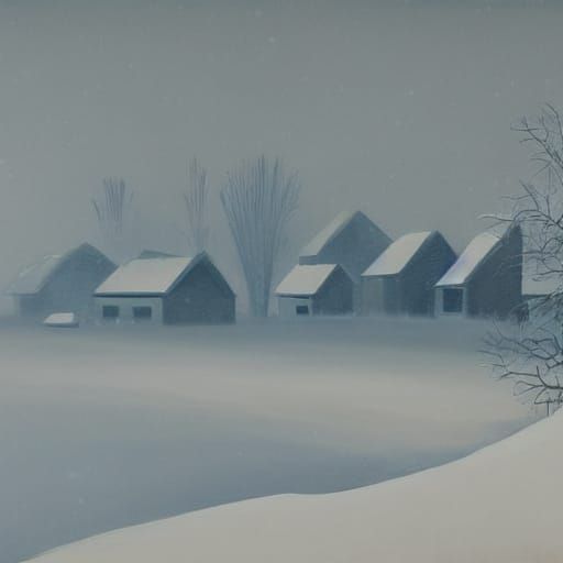 Eerie Dystopian Snowscape Painting in Otto Waalkes Style