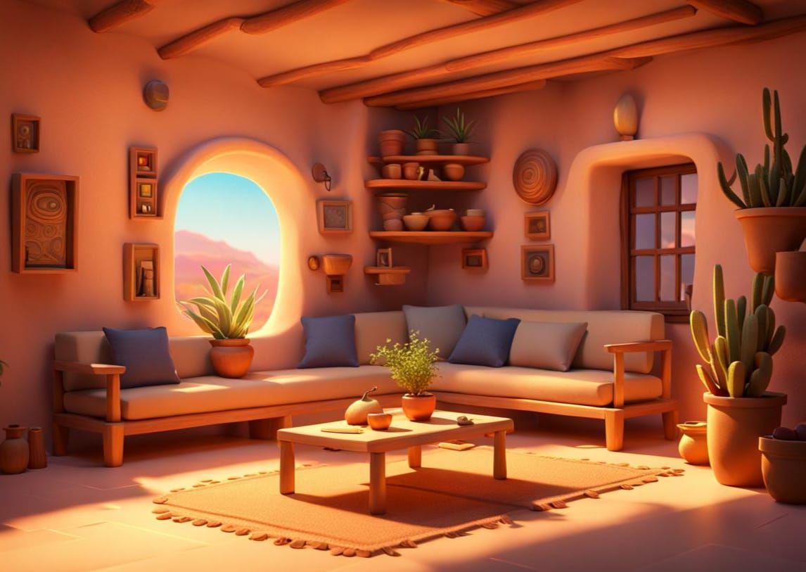 Cycladic Hermit Home Interior at Golden Hour