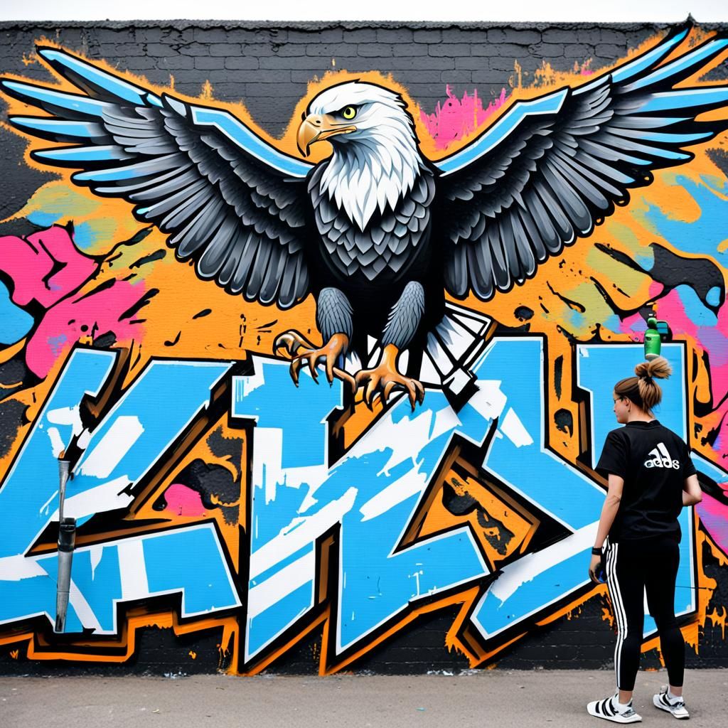 Graffiti Art: Humanoid Eagle Mural in Progress