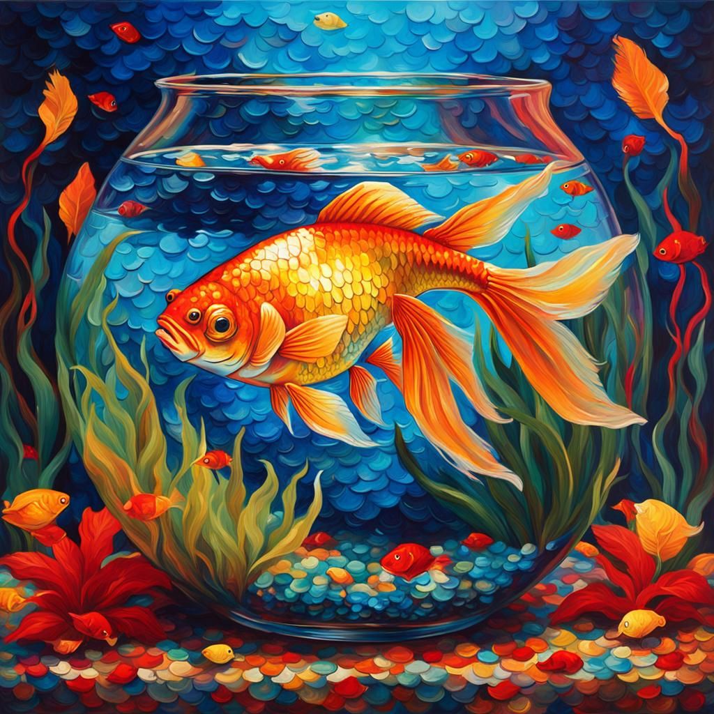 Smiling Goldfish in Pop Art Style Fishbowl