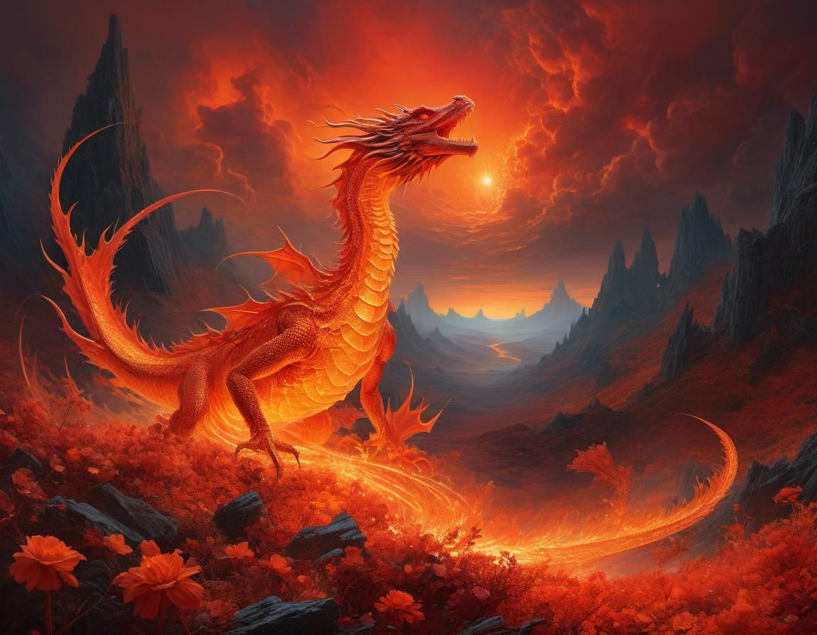 Ethereal Fiery Abstract Floral in Romantic Style