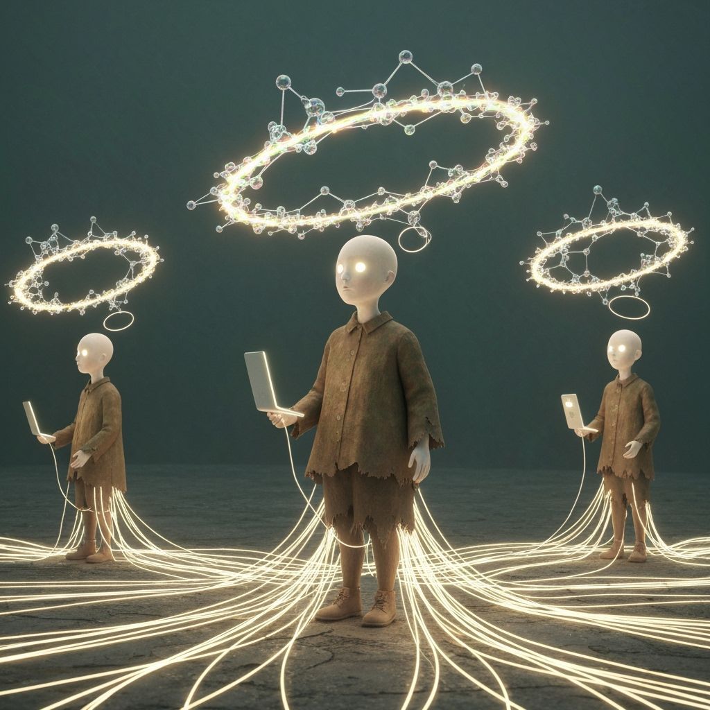 Surreal Playground: Human Figures and Glowing Devices