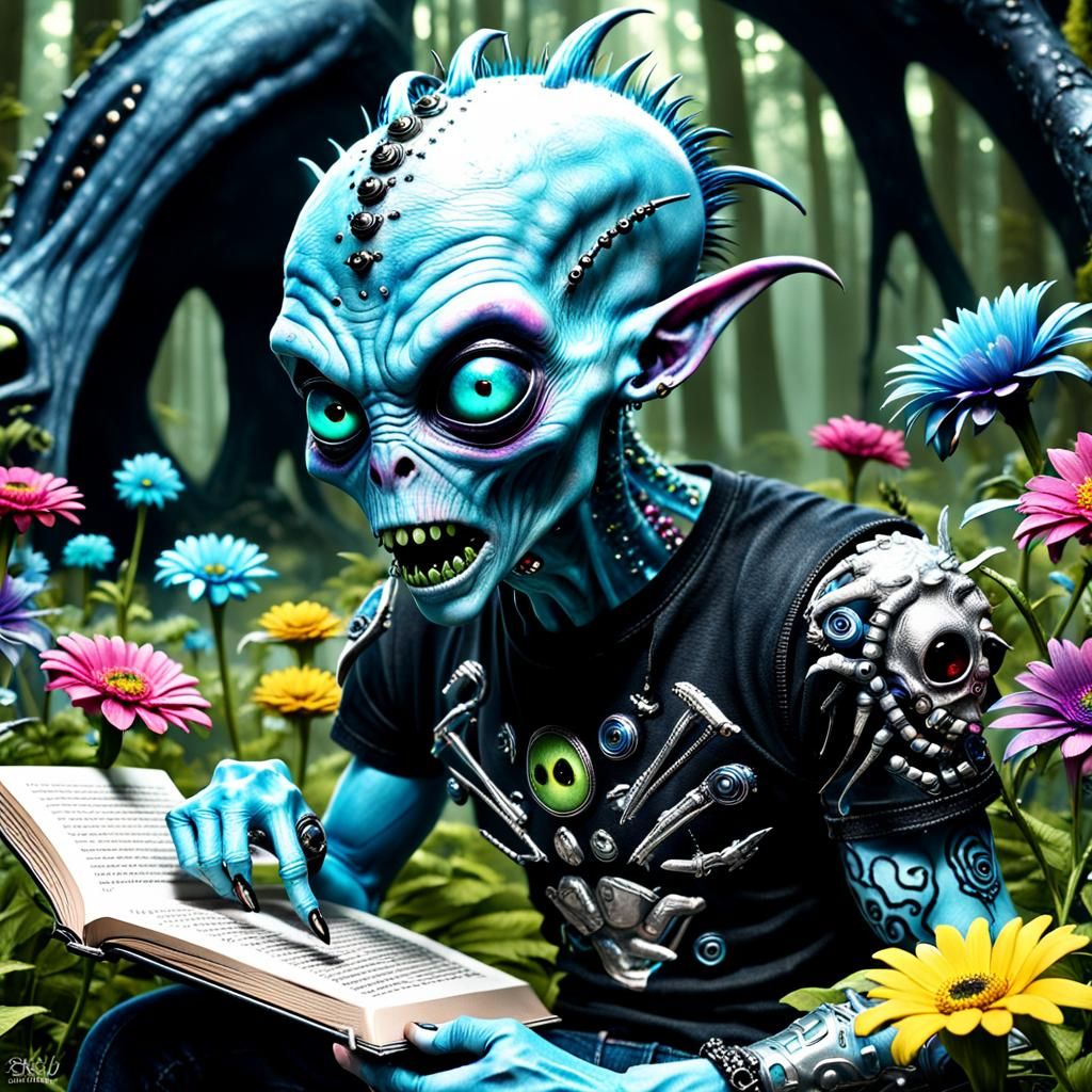 a young alien studying for a test