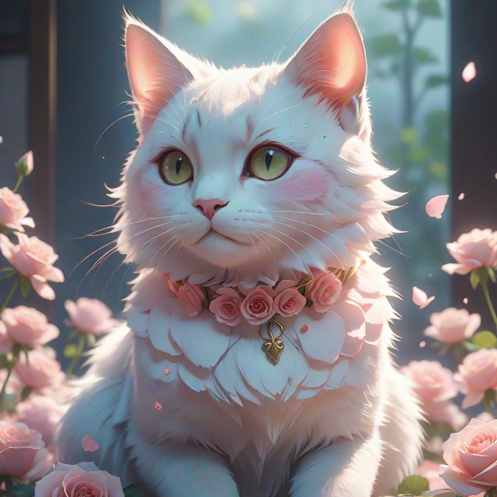 Rose Cat in 3D Anime Art Style