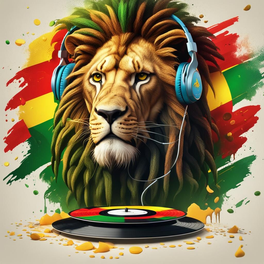 Reggae Lion of Judah with Ethiopian Flag