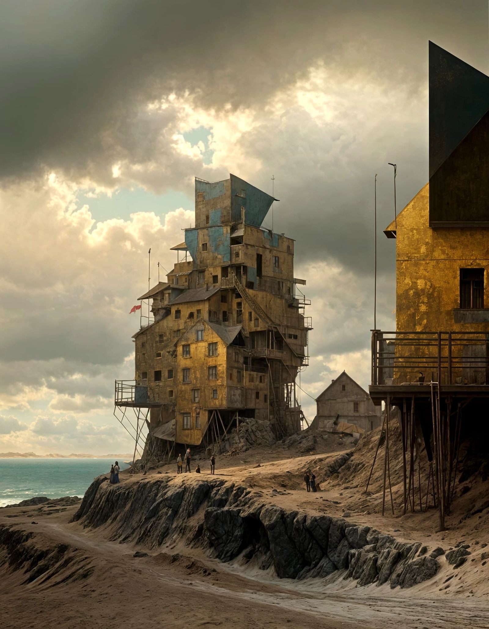 Golden Abstract Cycles: Hyperrealistic Bizarre Art