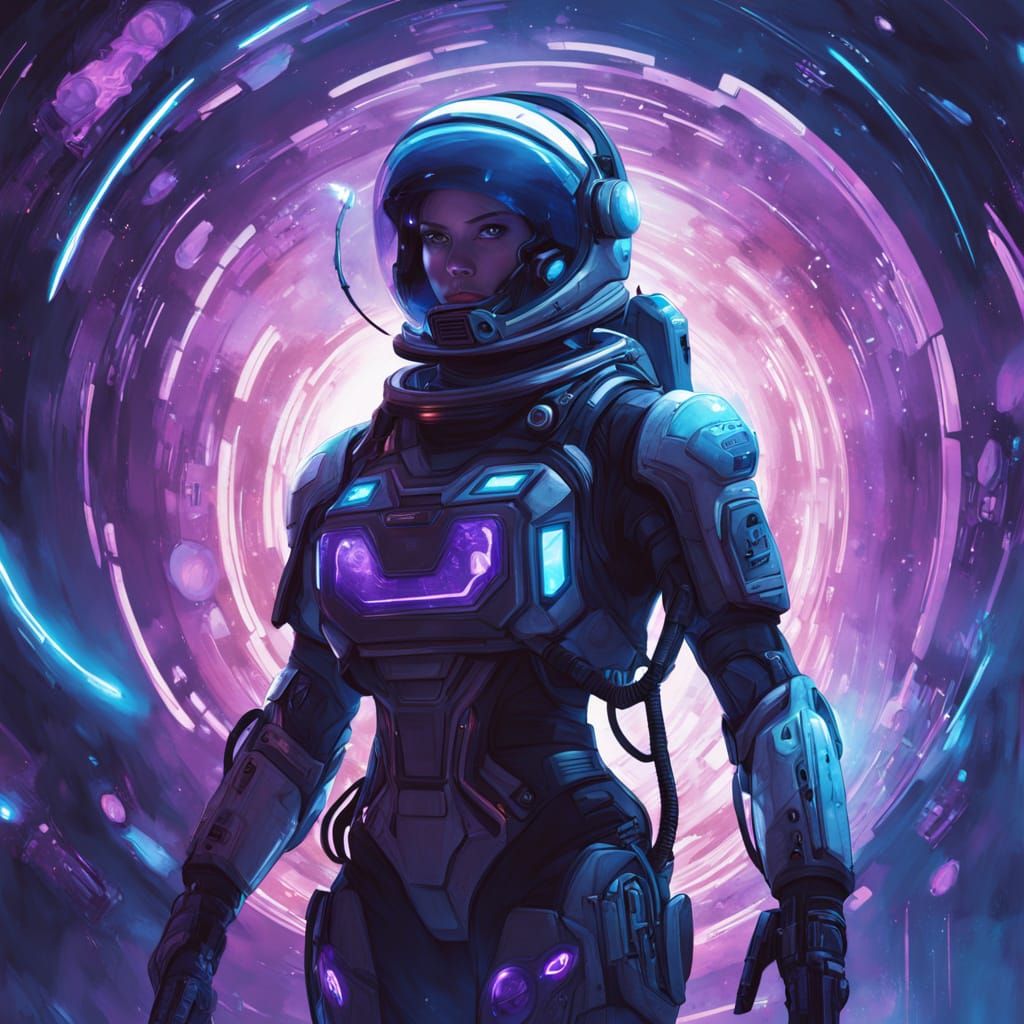 Cyberpunk Astronaut in a Swirling Vortex