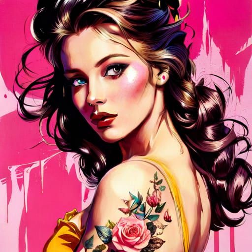 Princess Belle Portrait in Pin-Up Style