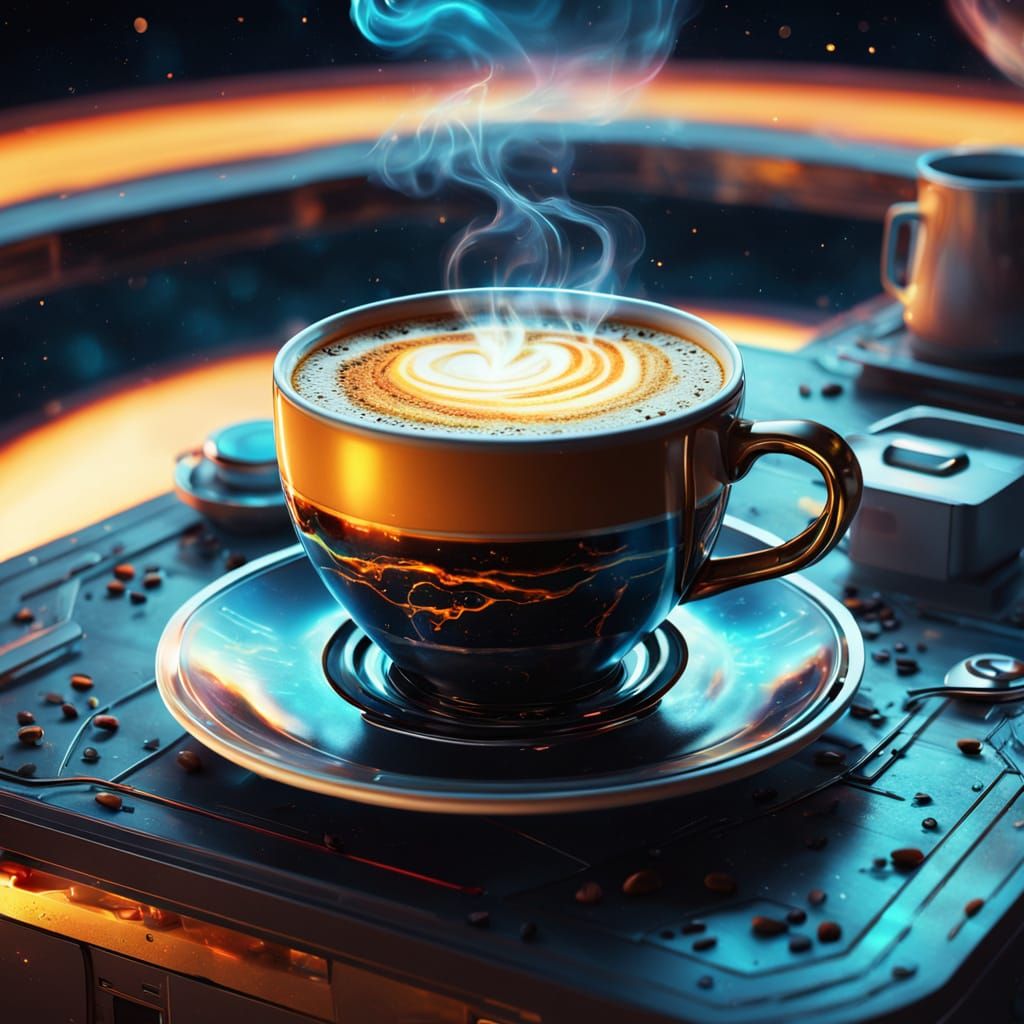 Cosmic Coffee Cup in Sci-Fi Space Station
